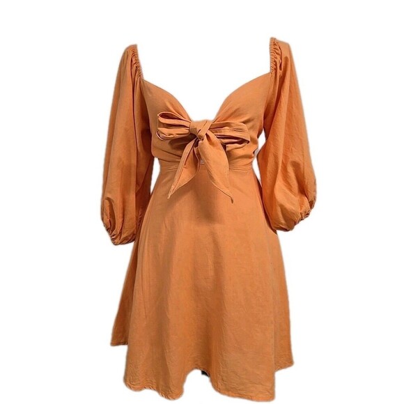 Charlie Holiday Anthropologie Sonny Knot Front Dress Linen Blend  Orange Size 2 - Picture 2 of 7